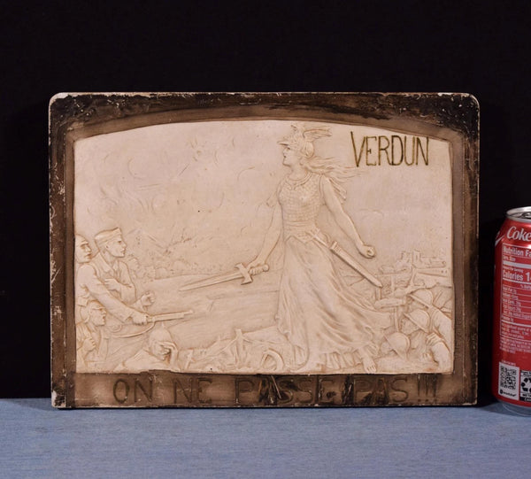 Plaster Commemorative Plaque of the Battle of Verdun WW1 "They Shall Not Pass"