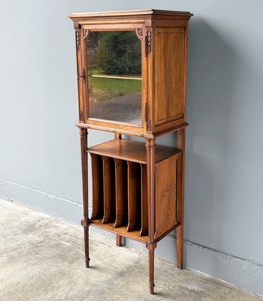 French Antique Narrow Walnut Bookcase/Display Case with Locking Door