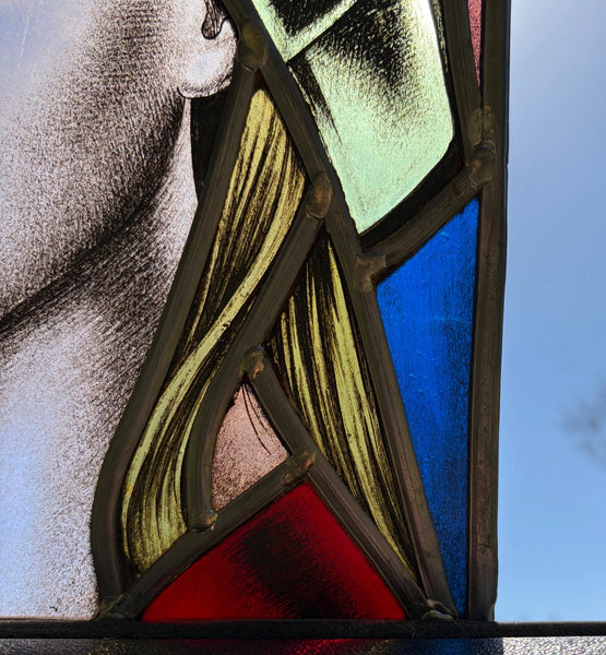12" Tall Vintage Belgian/Flanders Stained/Leaded Glass Panel of Nele