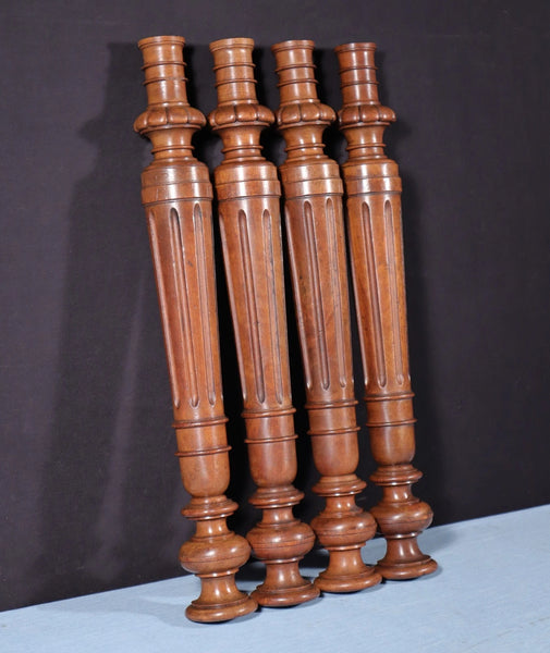 24" Tall Set of Four French Antique Solid Walnut Wood Posts/Pillars
