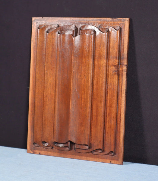 French Antique Gothic Revival Panel in Solid Walnut w/Linen Fold Carving