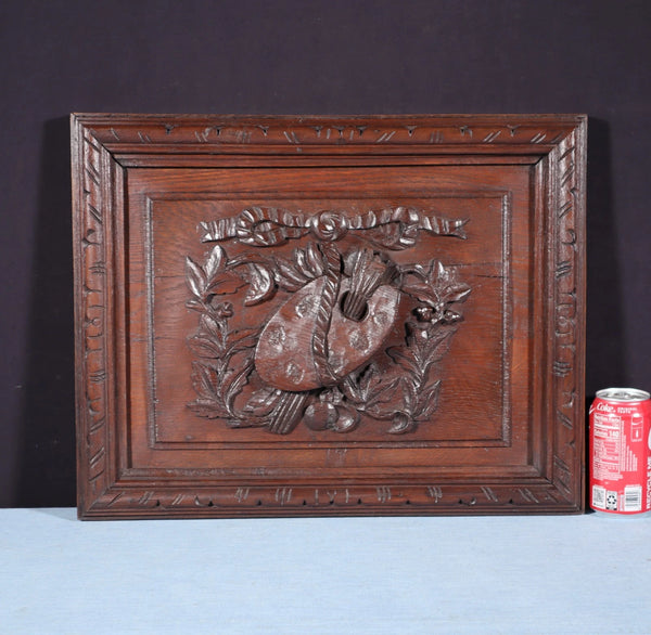 Antique French Oak Louis XVI Panel Highly Carved Arts Theme Painter's Pallet