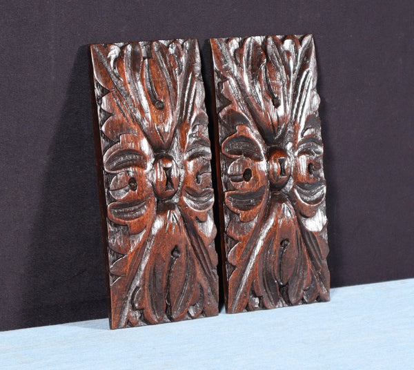 Pair of 6" French Antique Highly Carved Corbels/Trim/Brackets Solid Oak Wood