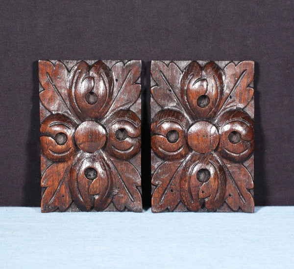 Pair of 4" French Antique Highly Carved Corbels/Trim/Brackets Solid Oak Wood