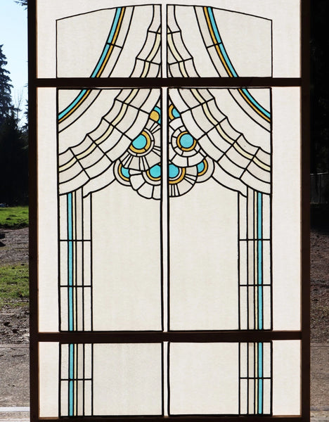 Set of 6 Vintage Art Deco French Stained Glass Panels with Textured Glass