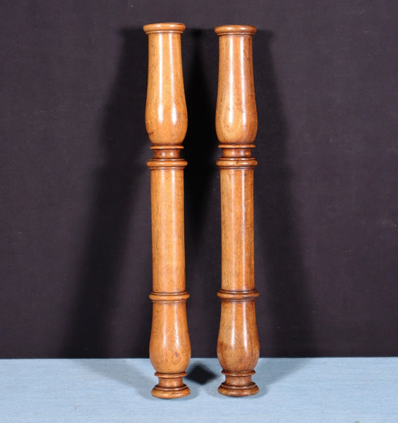 12" Tall Pair of French Antique Solid Walnut Wood Posts/Pillars/Trim Salvage