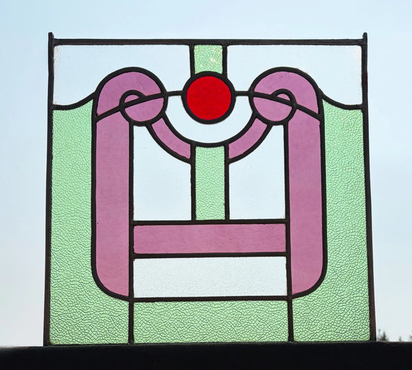 18" Tall Antique French Stained Glass Panel with Leaded Glass, Window, Hanging