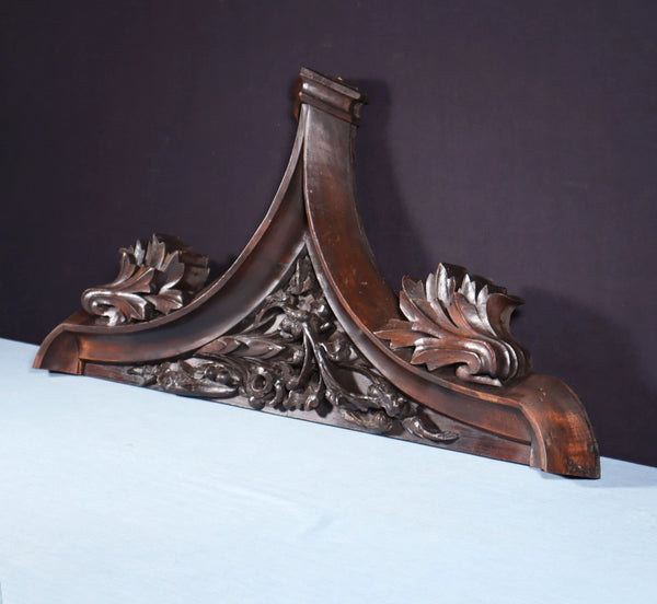 36" Antique French Gothic Revival Crest/Pediment in Solid Walnut and Oak Wood