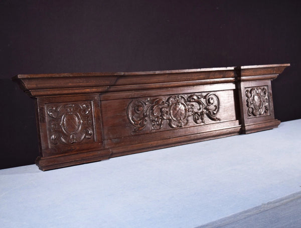 58" Wide Large Antique French Solid Oak Wood Panel/Crest Pediment w/Carvings