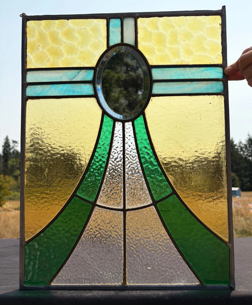 18" Tall Antique French Stained Glass Panel with Leaded Glass, Window, Hanging