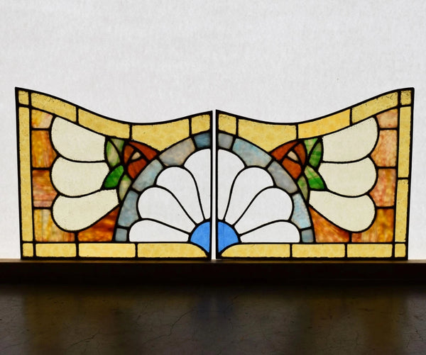 Pair of Vintage French Art Deco Stained Glass Panels with Copper Frames