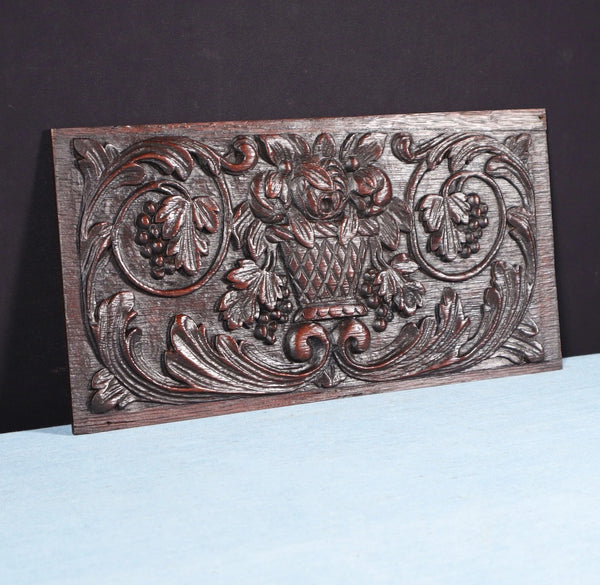 13" Wide French Antique Panel Solid Oak Wood Salvage Mid 1800's with Flowers
