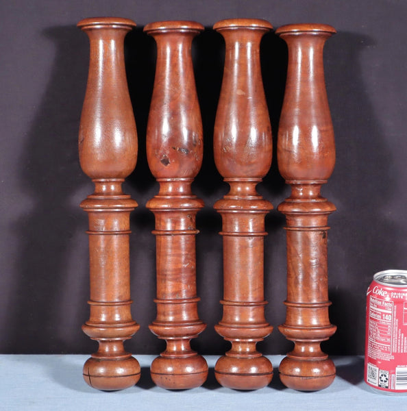 15" Set of Four French Antique Solid Mahogany Wood Posts/Pillars/Trim Salvage
