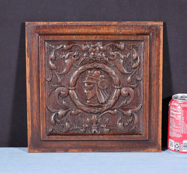 Antique French Solid Oak Highly Carved Panel with Portrait Carving Late 1800's