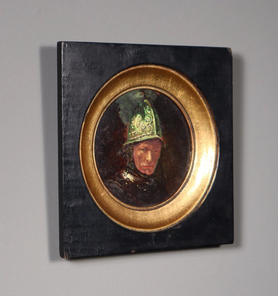 Vintage Oil on Panel Painting/Study of Rembrandt's Man with the Golden Helmet