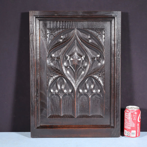 French Antique Gothic Revival Panel in Solid Chestnut Wood Salvage Late 1800's
