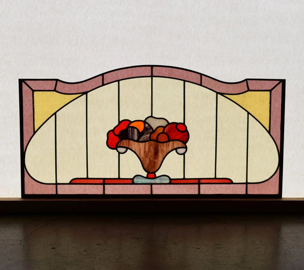 30" Wide Vintage French Art Deco Stained/Leaded Glass Panel with Flowers