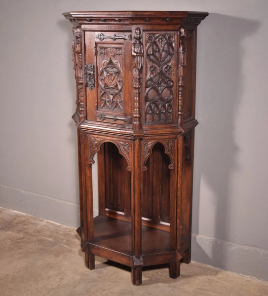 Vintage French Gothic Revival Cabinet/Console/Sideboard, Highly Carved Oak Wood