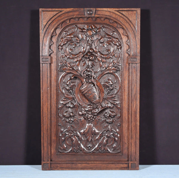 24" Tall Antique French Solid Oak Wood Louis XVI Panel Highly Carved