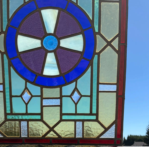 28" Tall French Antique Religious Stained/Leaded Glass Panel from a Church