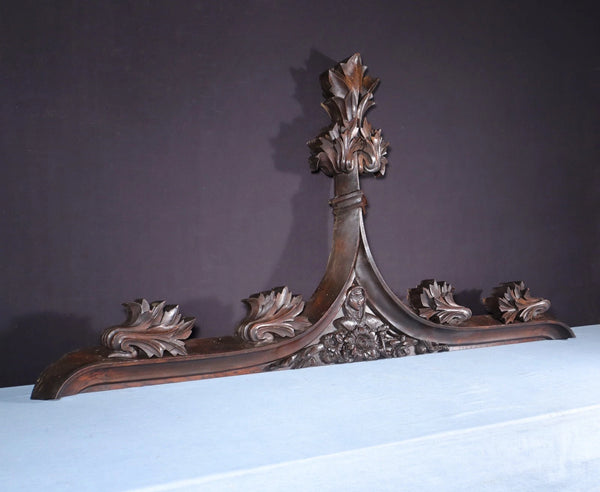 66" Antique French Gothic Revival Crest/Pediment in Solid Walnut and Oak Wood