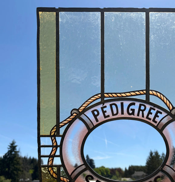 25" Tall Vintage Belgian/Flanders Stained/Leaded Glass Panel "Pedigree Semences"