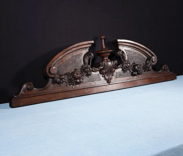 43" Wide Antique French Solid Oak Wood Highly Carved Detailed Crest
