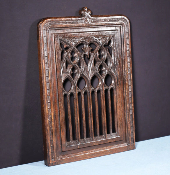 French Antique Gothic Revival Panel in Solid Oak Wood Salvage Early 1900's