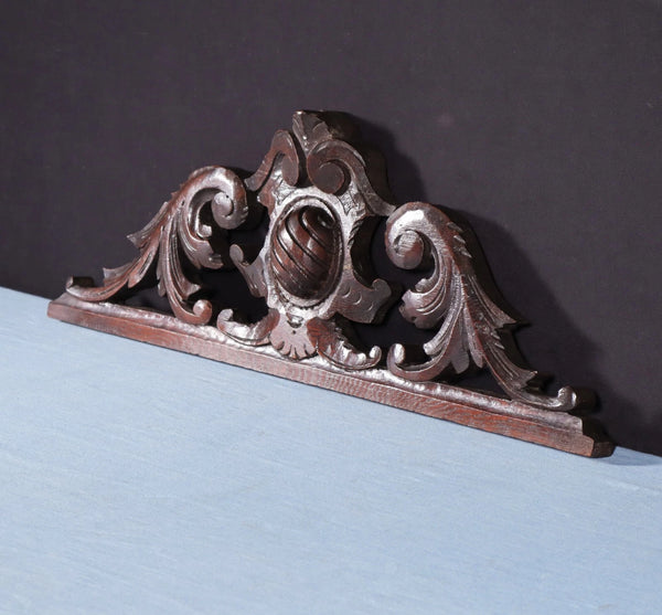 24" Wide Antique French Solid Oak Wood Highly Carved Detailed Crest