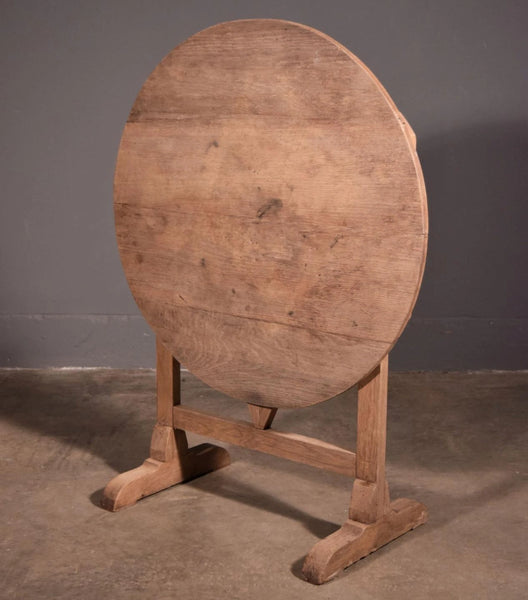 Antique French Solid Oak Rustic Wood Wine Tasting Table Tilt Top