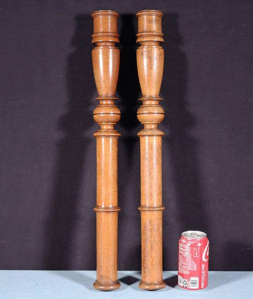 23" Tall Pair of French Antique Solid Walnut Wood Posts/Pillars/Trim Salvage