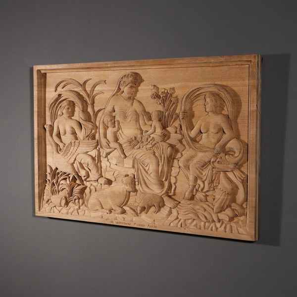Large Vintage Highly Carved Panel Solid Oak After "The Tellus Panel" in Rome