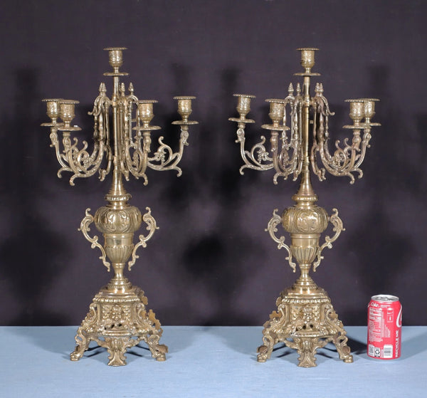 XL 24" Tall Pair of Large Vintage French Bronze Candelabra Candlesticks
