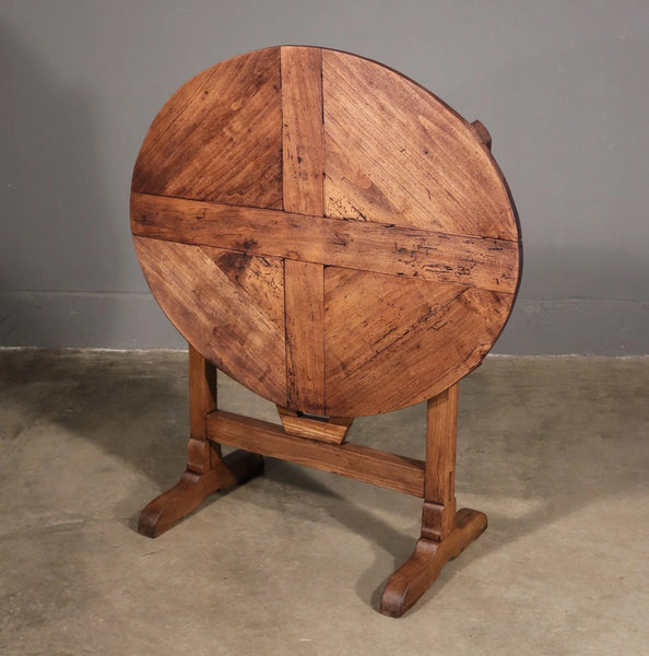 Antique French Solid Oak and Ash Wood Rustic Wine Tasting Table with Tilt Top