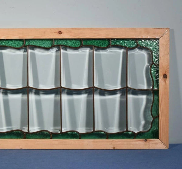 62" Wide Vintage French Stained Glass Panel with Brass and Leaded Framing