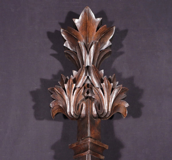 66" Wide Antique French Gothic Revival Crest/Pediment in Solid Walnut & Oak Wood
