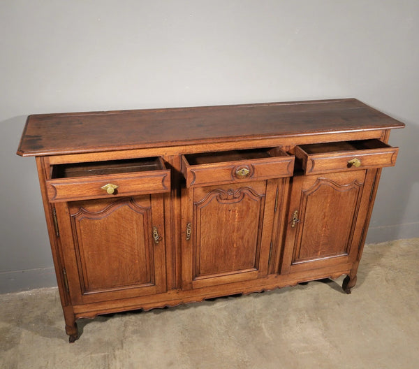 Large Antique French Provincial Three Door Sideboard/Buffet in Solid Oak Wood