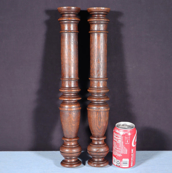 17" Pair of French Antique Solid Oak Wood Posts/Pillars/Trim Salvage