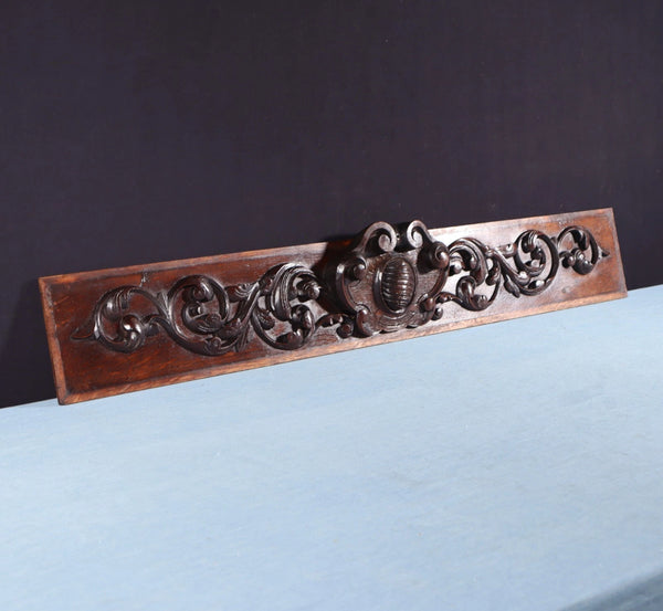 40" Wide French Antique Solid Oak Wood Highly Carved Crest/Decorative Panel