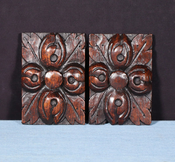 Pair of 4" French Antique Highly Carved Corbels/Trim/Brackets Solid Oak Wood