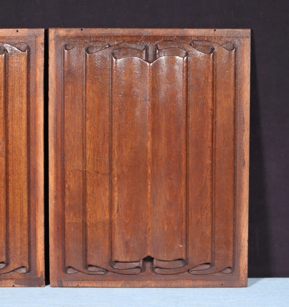 Antique Pair of French Gothic Revival Panels in Walnut w/Linen Fold Carvings
