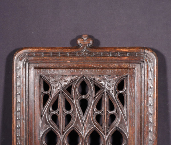 French Antique Gothic Revival Panel in Solid Oak Wood Salvage Early 1900's