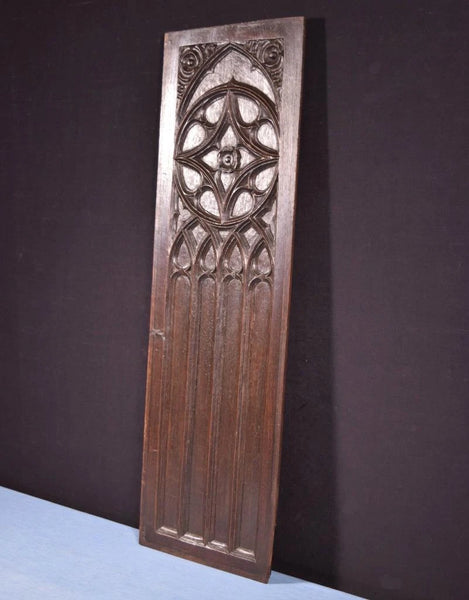 31" Tall French Antique Gothic Revival Panel in Solid Oak Wood Salvage