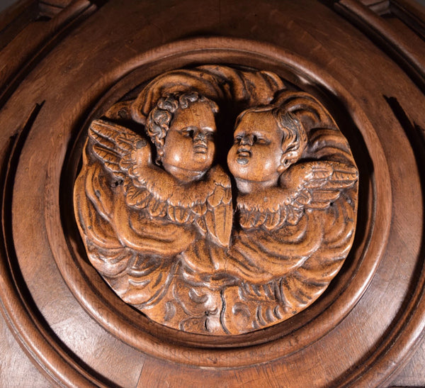 93" Tall Antique French Solid Oak Church Statuary Cabinet with Rotating Door