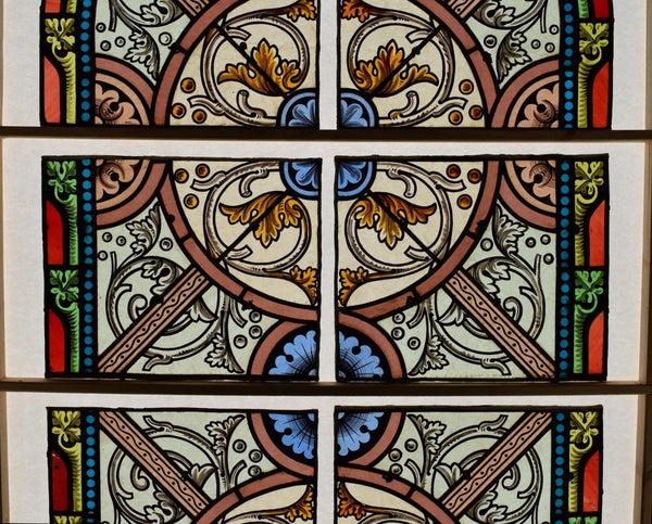 59" Tall Impressive Antique French Stained Glass Church Window Early 1800's