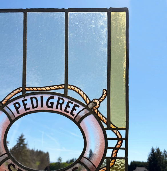25" Tall Vintage Belgian/Flanders Stained/Leaded Glass Panel "Pedigree Semences"