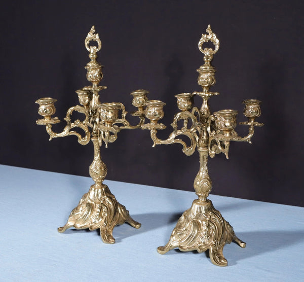 19" Tall Pair of Louis XV Vintage French Bronze Candelabra Candlesticks