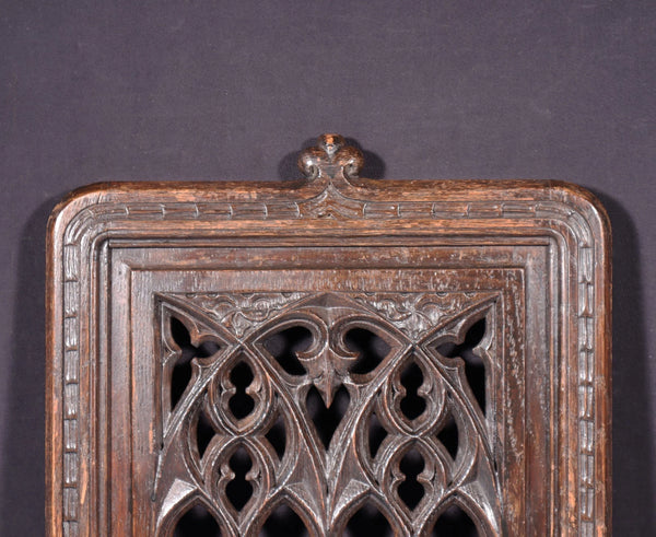 French Antique Gothic Revival Panel in Solid Oak Wood Salvage Early 1900's