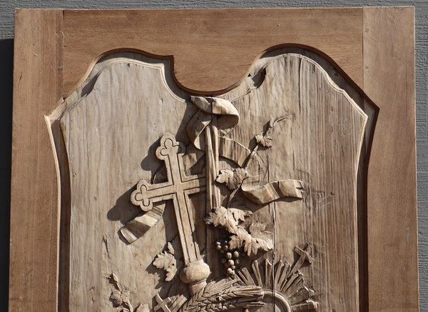 89" Tall Antique French Solid Walnut and Oak w/Crucifix Christian Altar Panel