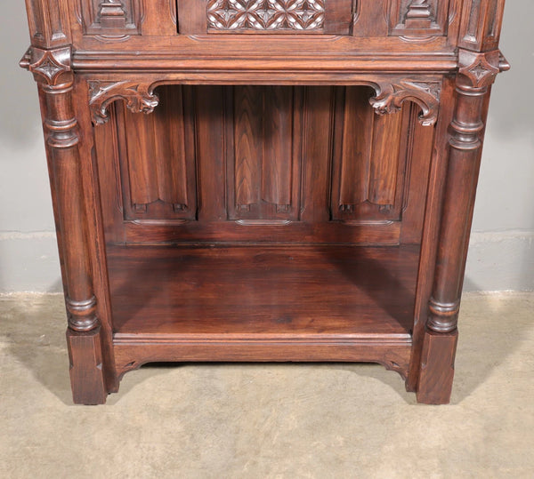 Antique French Gothic Revival Cabinet/Bar Cabinet in Highly Carved Chestnut Wood